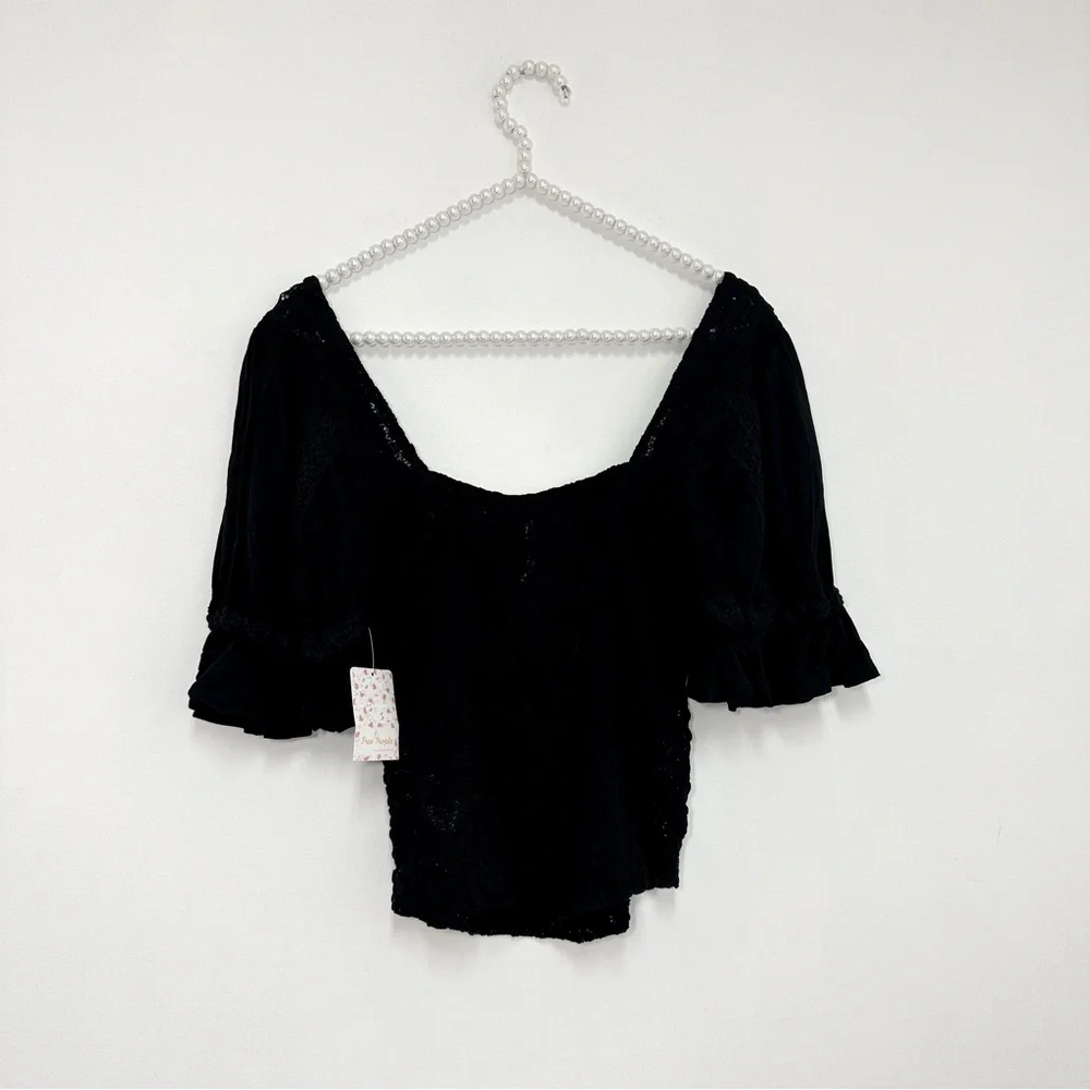 Free People Spring Fling Lace Short Sleeve Top in Black - Picture 3 of 6